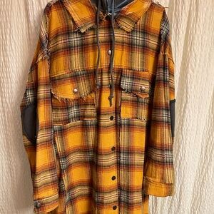 POL Yellow Plaid Hooded Utility Shacket